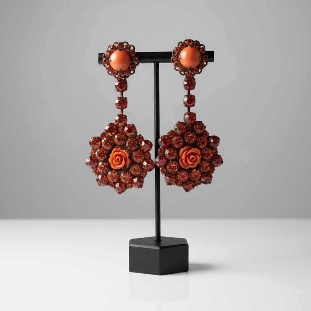 Dimitriadis Anthropologie Dangling Rose Earrings EUC - Picture 1 of 9